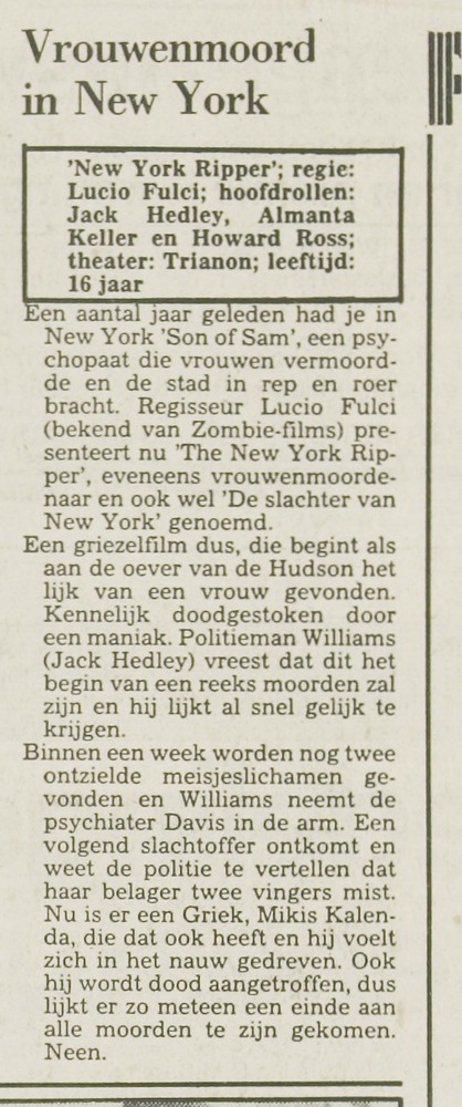 De Slachter van New York Leidsch Dagblad Dec16 1983